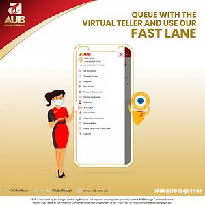 Plan your branch visit and submit a queue before going to the branch using our Virtual Teller. Access this through the AUB Mobile App or AUB Preferred Online Banking, choose the transaction type and fill out the required information. Present your 11-Digit Queue Number to our Branch Fast Lane for faster processing! For more info, visit https://bit.ly/3e0mw7R You may also search for open AUB branches near you and know their status, exact address, and banking hours in our BRANCH LOCATOR: https://ww
