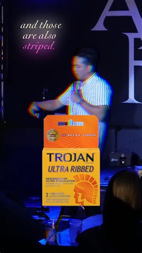MisterIgnacio on Instagram: "Recorded live at Another Round in Richmond, via a show produced by Patrick Logan @PatrickLoganComedy. Apparently Trojan Ultra Ribbed condoms can be turned inside out… for my pleasure. Also, they don’t actually taste like ribs. Who knew? Pure chaos, pure comedy. #StandUpComedy #LiveComedy #TrojanUltraRibbed #RichmondComedy #comedyclip"