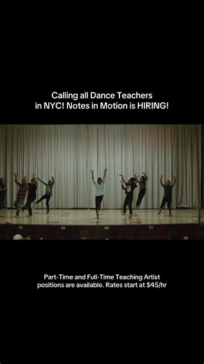 Notes in Motion is hiring dance teaching artists! 🎨🎭🩰 Teaching Artists lead in-school or after-school dance programs in public schools throughout the five boroughs of NYC. Rates start at $45/hr and include paid time for curriculum and professional development. Since 2000, Notes in Motion has worked with over 220,000 students across the 5 boroughs. Our programs occur within the school day (between 8am-3pm) or after school (3pm-6pm). To apply, submit a detailed TEACHING RESUME (no performance r