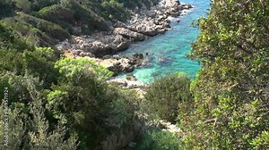 Kas, Turkey - 15th of February 2022: 4K Tilt viewing green natural bay and the sea