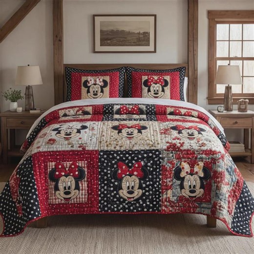 Minnie Mouse Red Polka Dot Patchwork Quilt Bedding Set, Classic Black White Red Mouse Comforter for Girl Bedroom, Cute Disney Nursery Decor - Etsy