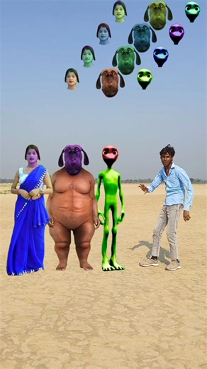 green alien vs fat dog,& blue cute bhabhi dancing and headmatching #viral #video