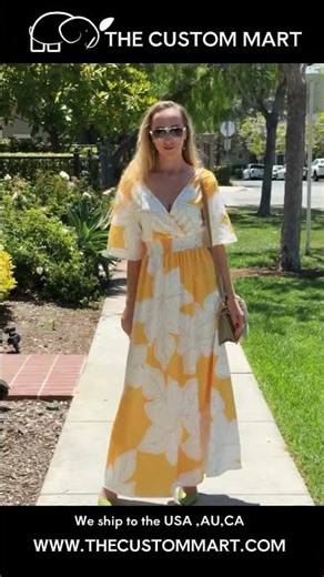 Flower Printed V-Neck Batwing-Sleeved Backless Long Dress