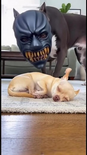 Chihuahua Sees Pitbull in a Scary Mask… and His Reaction Is Comedy Gold 😂🐶💀 #chihuahua #funnyvideos
