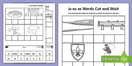 'ie' as 'ee' Sound Cut and Stick Worksheet