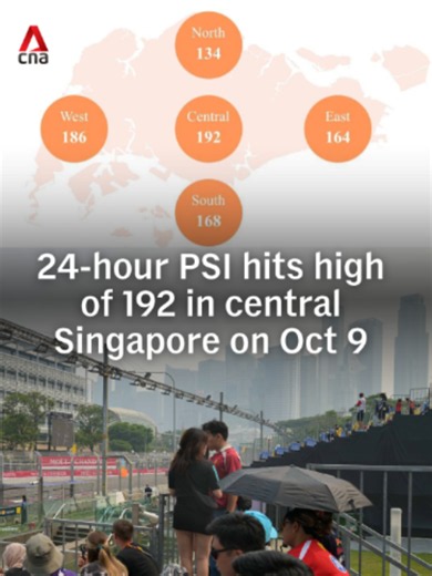 The 24-hour Pollutant Standards Index (PSI) reading in central Singapore reached 192 at 5pm on Friday (Oct 9) — the highest reading of this year's haze season. 24-hour PSI readings across the country had been rising steadily from midnight, with all regions in the unhealthy range. #haze #singapore #sgnews