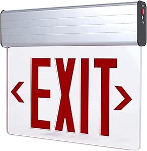 Qllite Led Edge-Lit Exit Sign with Battery Backup, Aluminum Housing Single Side Clear Acrylic Panel, Red Letters, UL Listed, 120-347V, Top/Side/Wall Mount Emergency Exit Sign for Home Commercial Use