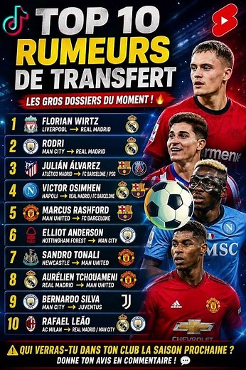 “TOP 10 RUMEURS MERCATO 2026 😱 (Transferts XXL)” #football