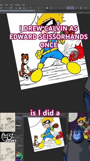 I drew a full sized Hobbes as the bush Edward Scissorhands (Calvin) carved.