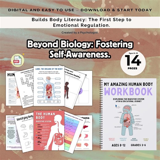 Human Body Worksheets, Digestive System Printable, Homeschool Science Unit, Child Therapy Tools, Anatomy Coloring, Somatic Awareness - Etsy