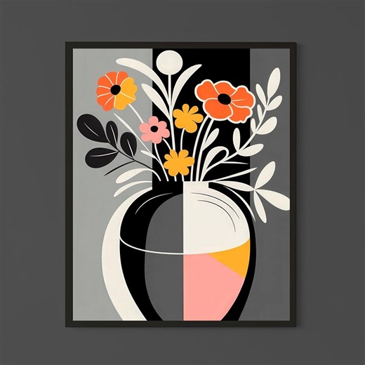 Mid Century Modern Floral Wall Art Print, Abstract Retro Flowers, Scandinavian Contemporary Home Decor - Etsy
