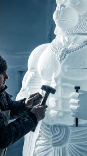 “Realistic Ice Sculpture of Hanuman Ji ❄️ | Ice Carving