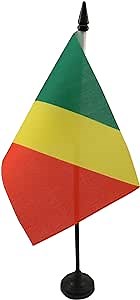 Republic of the Congo Table Flag 4'' x 6'' - Congolese Desk Flag 15 x 10 cm - Black plastic stick and base - AZ FLAG