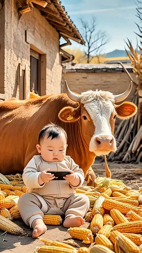 The old cow sneezed and scared the little cute kid! So funny! #supercutebaby #cutebabyandanimals #human
