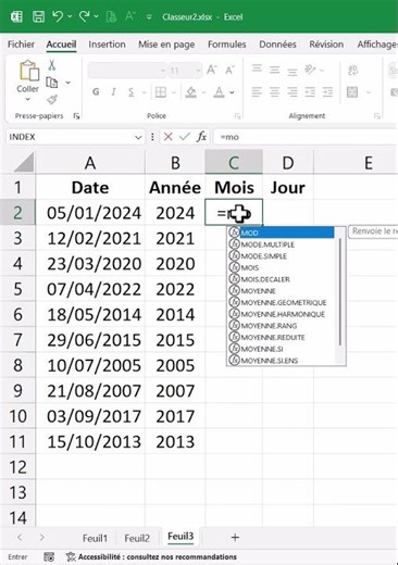 Extraire automatiquement l'année, le mois et le jour d'une date