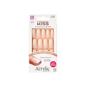 KISS Salon Acrylic Press On Nails, Nail glue included, 'Strong Enough', White, Long Size, Coffin Shape, Includes 28 Nails, 2g Glue, 1 Manicure Stick, 1 Mini File