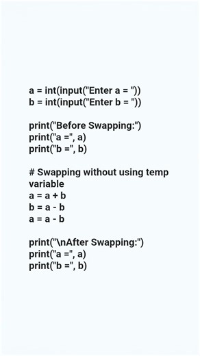 Program to swap two numbers without using third variable
