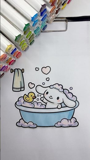 Coloring Cinnamoroll Bath Time 🐶🧼 #cinnamoroll #sanrio #coloring #coloringtime #markers #kidsart⁠