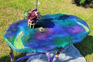 Stock Photo to Reproduce. Do Not Buy! Peacock Table, Wood, Scrolled Legs, Hand Painted in Gold, Purple, Teal W/ Black Wax & Gold Leaf - Etsy Australia