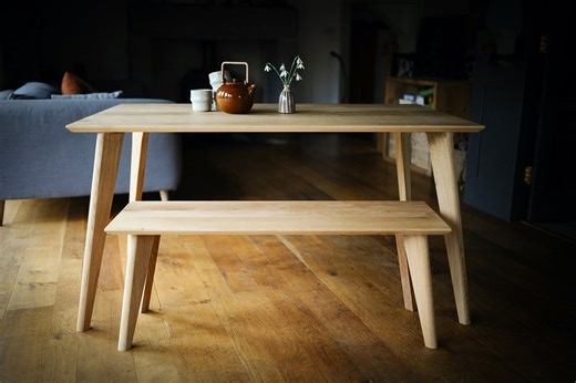 Rectangular Solid Oak Dining Table & Bench Set, Handmade Mid-century Modern Scandinavian Table - Etsy UK