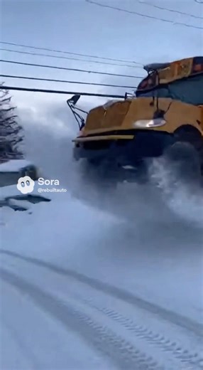 School bus jumps massive snow pile 🇨🇦 #funny #crash #canada #diesel #jump #schoolbus #snow #winter