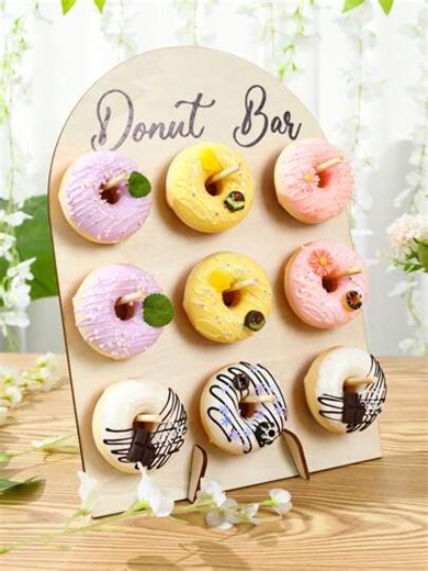 1/2Sets 26*35cm Wooden Doughnut Bar Display Stand Holder Board,Suitable For 9 Donuts, Food Display Racks, DIY Dessert Decoration Props, Cake Decoration Racks,Birthday Party Table Decor Babe Shower Wedding Gender Reveal Party Supplies | SHEIN