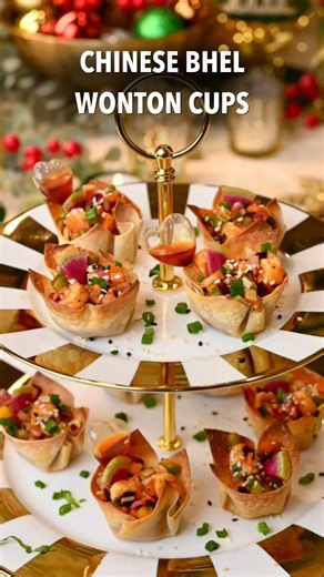 Nidhi Bothra on Instagram: "Chinese Bhel Wonton Cups — crisped to golden brown perfection, this reimagined chinese bhel is a stunning appetizer to entertain with! 💕 Filled with crisp veggies and pan-fried paneer tossed in a sweet schezwan sauce and topped with chili oil, these are so effortless! 🍜 Detailed Recipe: https://naturallynidhi.com/chinese-bhel-wonton-cups/ Clickable link for the full recipe is in my profile bio @naturallynidhi 💕 Comment “Cups” and i’ll send you the recipe. Ingredien