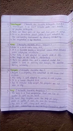 Std 10/ 6. Animal Classification Exercise/ Short Answers