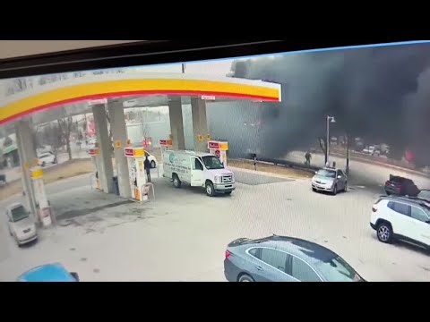 Video of the fiery Canton crash from outside the gas station