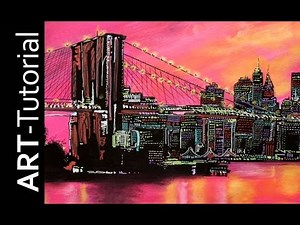 Manhattan Skyline Acrylmalen , acrylic painting demo, Tutorial by zAcheR-fineT