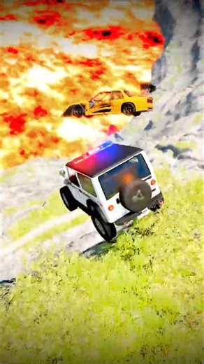 Police Car vs Giant Lava Pit - BeamNG.drive #beamng #shorts #beamngdrive #usa #viral #india