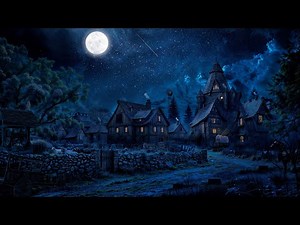 Peaceful Village Medieval Ambience with Relaxing Night Sounds, Crickets, Owls, Winds for Sleeping🌛