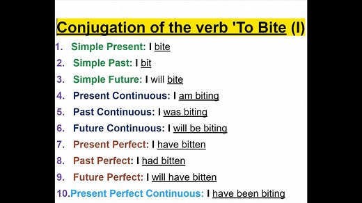 Conjugation of the verb 'To Bite' in 12 English Tenses | Empowering English Learning