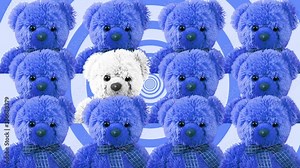 A cool DJ teddy bear. Dancing Teddy Bear. Graphics for a nightclub, concert, performance. Fashion animation design. Pop and dance mood. VJ. A white bear among the crowd. Be different.