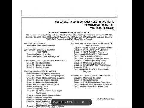 John Deere 4050 4250 4450 4650 4850 Technical Manual TM1259