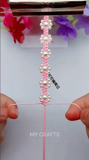 DIY Pearl Beaded Bracelet with Pink Thread | Easy Handmade Jewelry #diybracelet