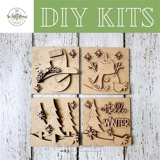 DIY Winter Insert Kit: 4.25" Paintable Snowman, Cardinal, Trees - Etsy