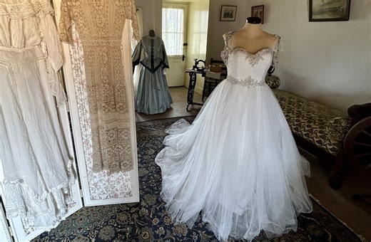 Vintage wedding gowns fill Olivas Adobe during Brides & Bell Towers exhibit