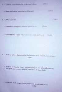 a. Give the forces responsible for the earth's force.b. State... | Filo