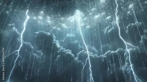 An animation depicting a high-quality light storm. It shows a storm with lightning and rain made of light, creating a dramatic and visually stunning scene
