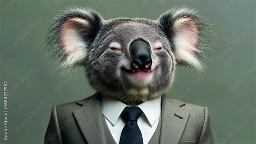 A dignified Koala in a tailored suit exuding an air of confidence and charm, a captivating blend of nature and style.