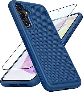FNTCASE for Samsung Galaxy A35-5G Case: Dual Layer Protective Heavy Duty Cell Phone Cover Shockproof Rugged with Non Slip Textured Back - Military Protection Bumper Tough - 2024, 6.6 inch Blue