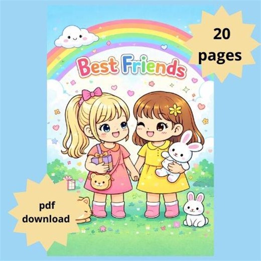Best Friends Coloring Book for Kids | Cute Friendship Coloring Pages | Printable PDF A4 - Etsy