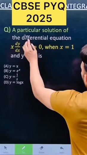 Shivang Gupta on Instagram: "cbse pyq 2025 differential equation Q) A particular solution of the differential equation 𝑥 𝑑𝑦/𝑑𝑥+𝑦=0, when 𝑥=1 and y=1, is homogeneous differential equation #maths #cbse2026 #class12 #class12 #cbse #maths ##maths #integration #cbse2026 #cbse2026 #differential_equation class12 #maths#differentialequationsclass12 #class #differentialequationsclass12 #cbse2024 #CBSE2025 ,#cbse #maths #cbse2026 #maths #cbse2024 #CBSE2025 #maths #cbse2024 #CBSE2025 #differentialeq