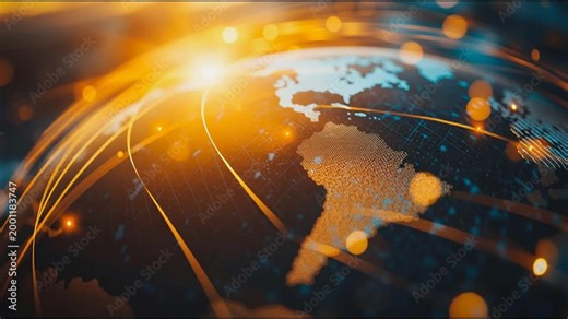 abstract business connection of line from nail node to node on world map background Innovation network points Earth's surface