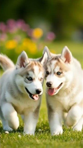cute two huskies puppy running in the park #dog #husky #doggielife #huskydog