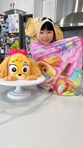 Joanna Lo on Instagram: "@thecakinggirl 🦴🐶 Ellis’ @pawpatrol cake! Ellis made a cake of Skye, a character from one of her favourite shows! @nickelodeon #nickelodeon #kidsbaking #pawpatrol #cakedecorating #cakes #wholesome #torontofamily #torontokids"