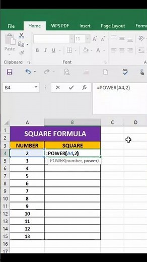 Square Formula in Excel #excel #exceltips #spreadsheetmagic #exceltricks #exceltutorial #msword