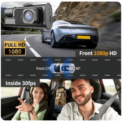 1080P 3-Channel Dash Cam With Infrared Night Vision, 170° Wide Angle Car DVR Camera, Loop Recording, G-Sensor, 2" IPS Display, Dual Lens Dashboard Camera, Requires External SD Card Storage | SHEIN