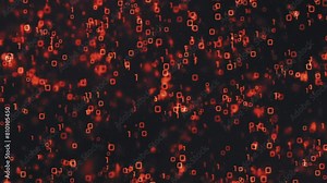 Red Digital Code. Flying ones and zeros. Binary system. Looped video.